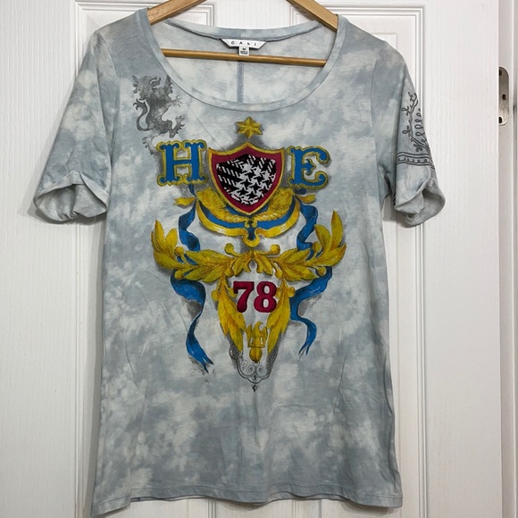 CAbi Gray Marbled Crest Cotton T-Shirt Size Medium - Picture 1 of 7